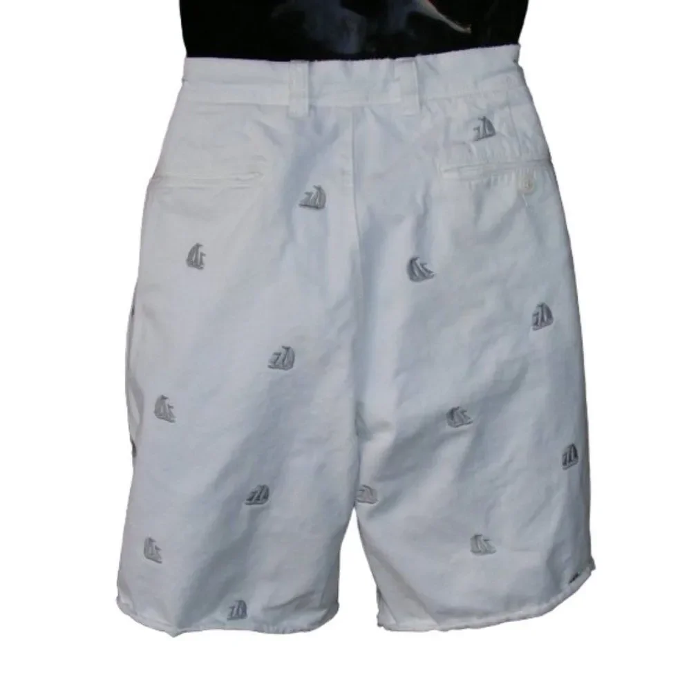 J.CREW Shorts, 31W, Off White, Sailboats, Cut-off, Broken In Regular Fit, Cotton